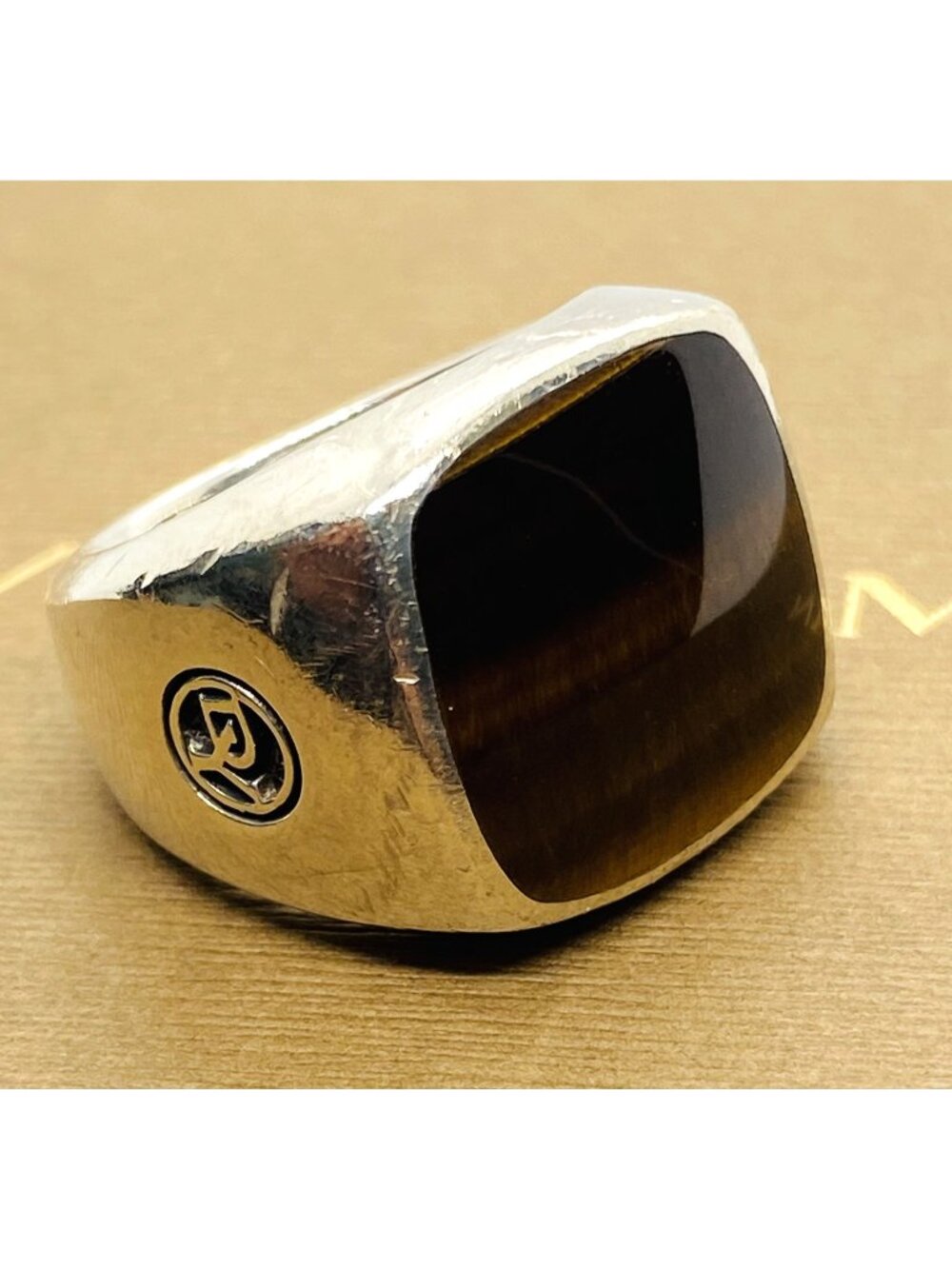 David Yurman Tigers Eye Exotic Stone Signet Ring Sterling Silver 925 Size 8
